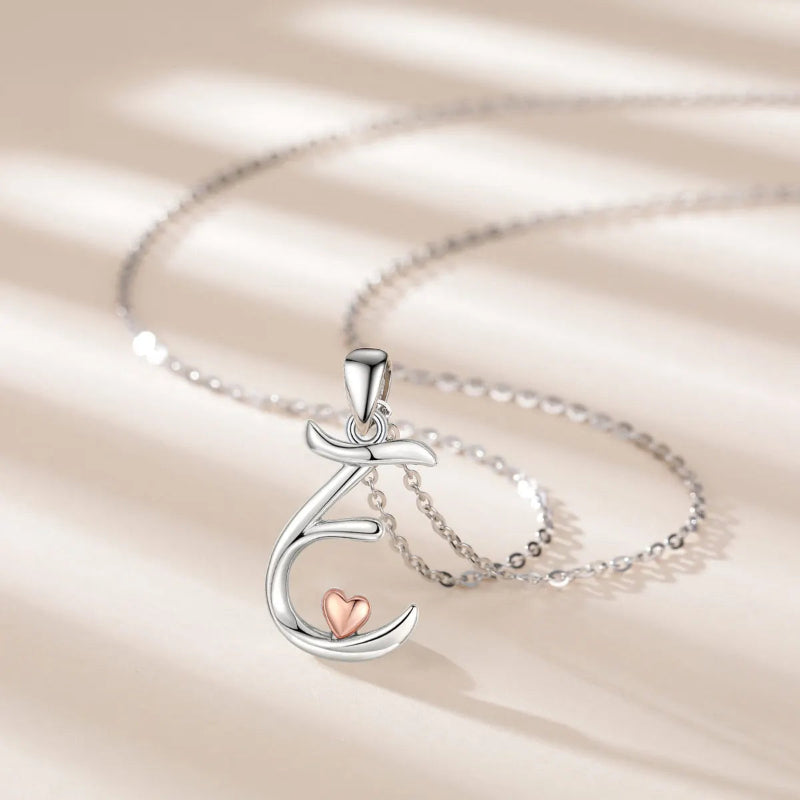 Initial Necklace With Adorable Rose Gold Heart