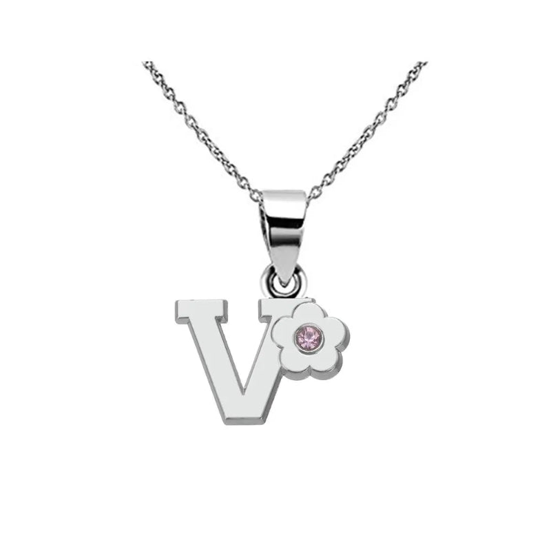 Initial Necklace With Crystal Flower