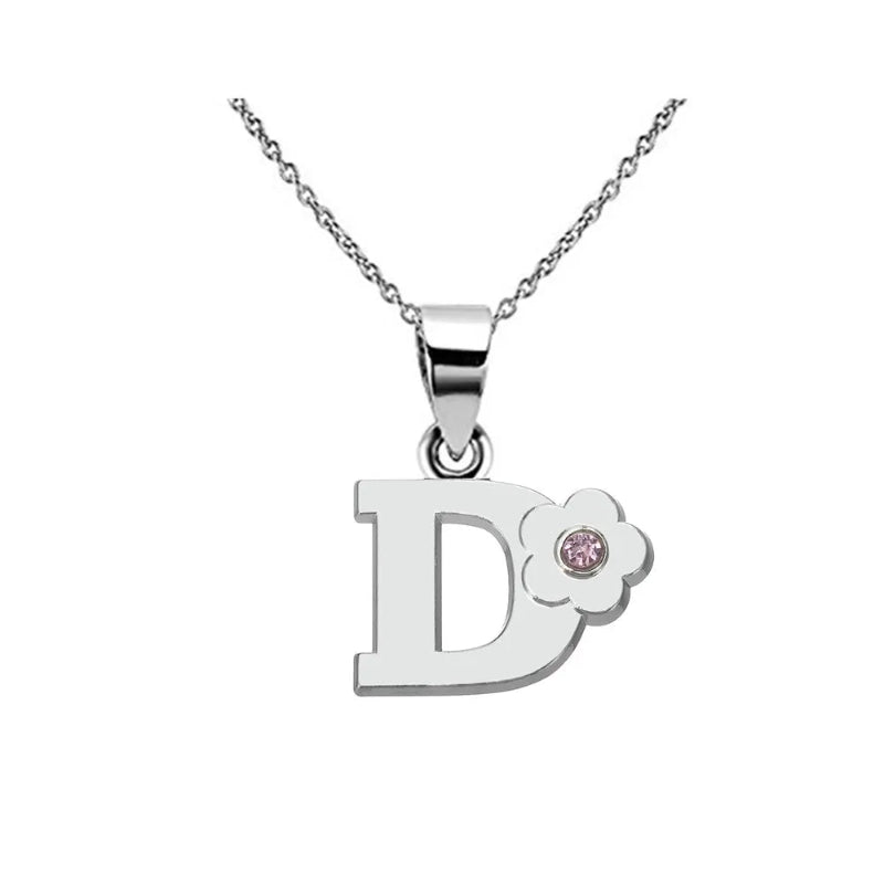 Initial Necklace With Crystal Flower