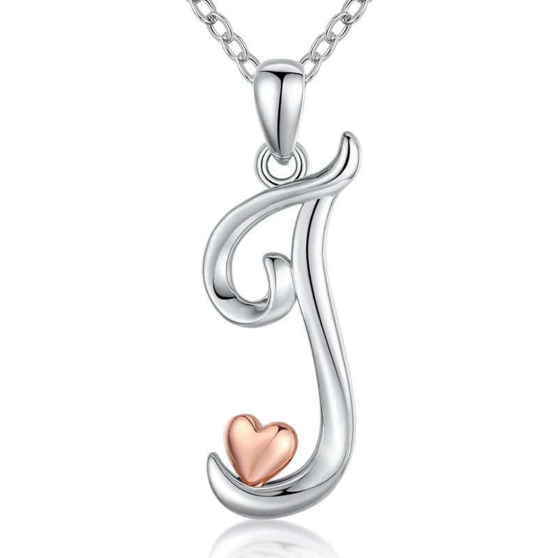 Initial Necklace With Adorable Rose Gold Heart