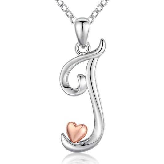 Initial J Necklace With Adorable Rose Gold Heart
