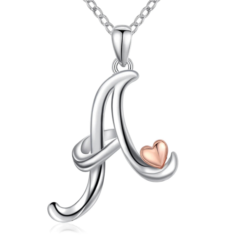 Initial Necklace With Adorable Rose Gold Heart