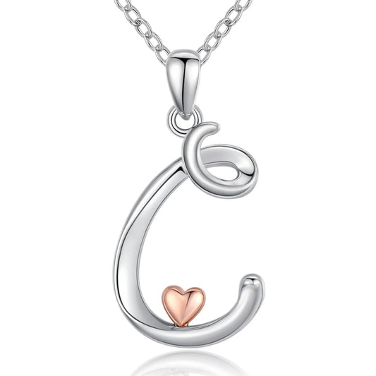 Initial C Necklace With Adorable Rose Gold Heart