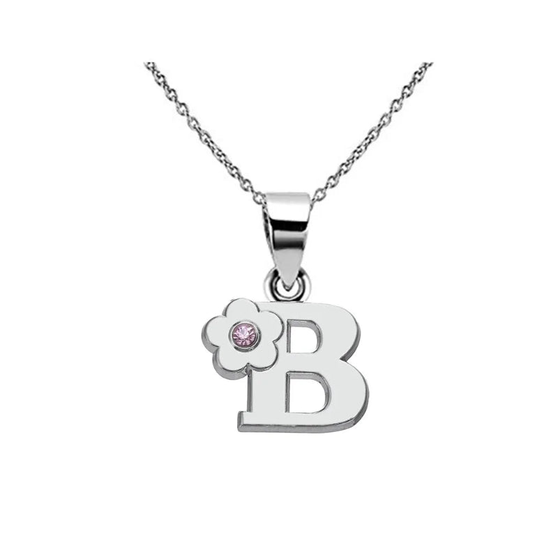 Initial Necklace With Crystal Flower