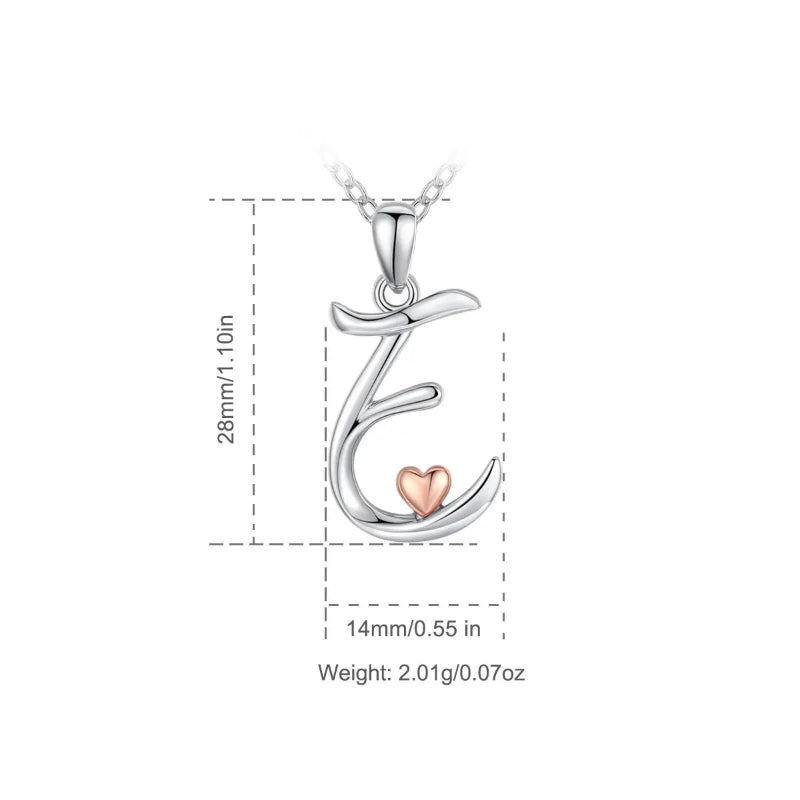 Initial Necklace With Adorable Rose Gold Heart