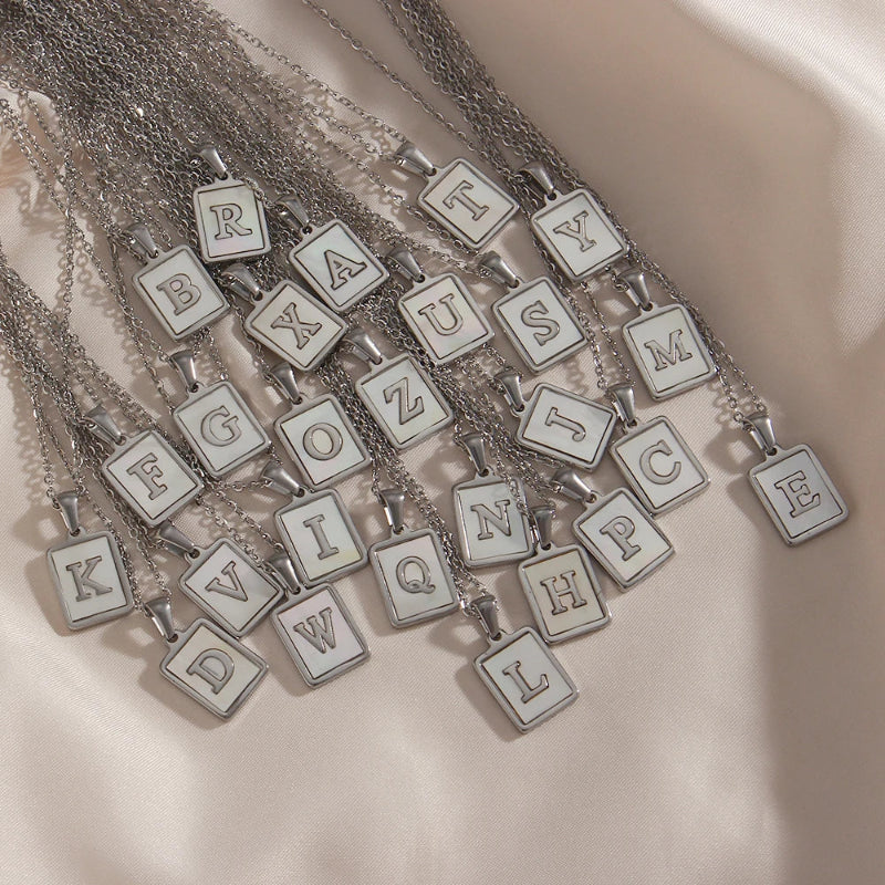 Minimalist Mother of Pearl Initial Necklace