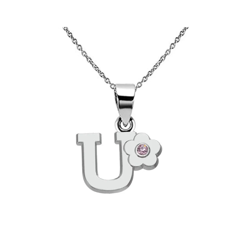 Initial Necklace With Crystal Flower