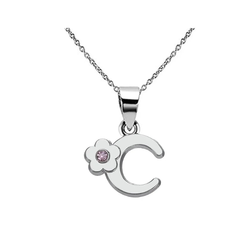 Initial Necklace With Crystal Flower