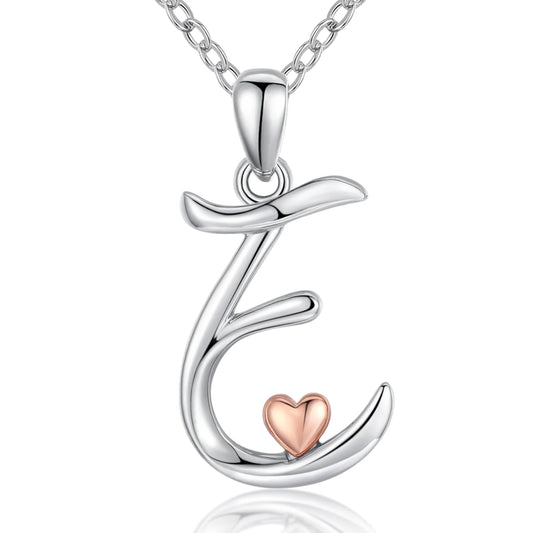 Initial E Necklace With Adorable Rose Gold Heart