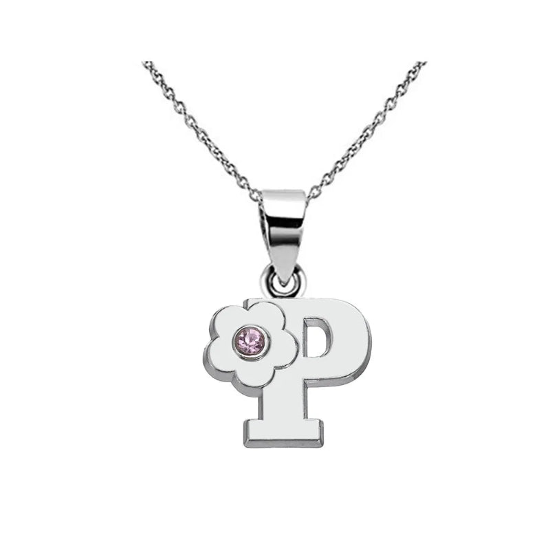 Initial Necklace With Crystal Flower
