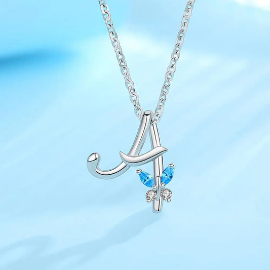 Initial Necklace with Zircon Butterfly