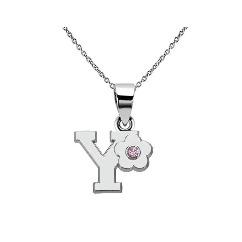 Initial Necklace With Crystal Flower