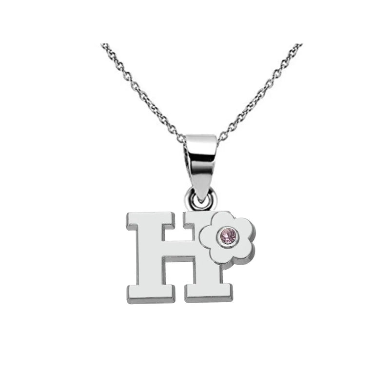 Initial Necklace With Crystal Flower