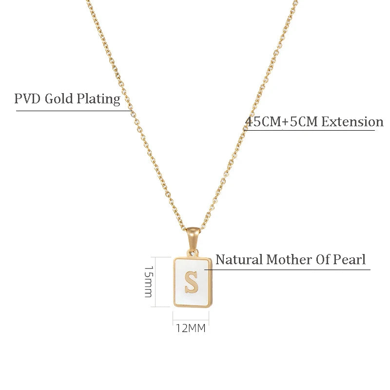Minimalist Mother of Pearl Initial Necklace