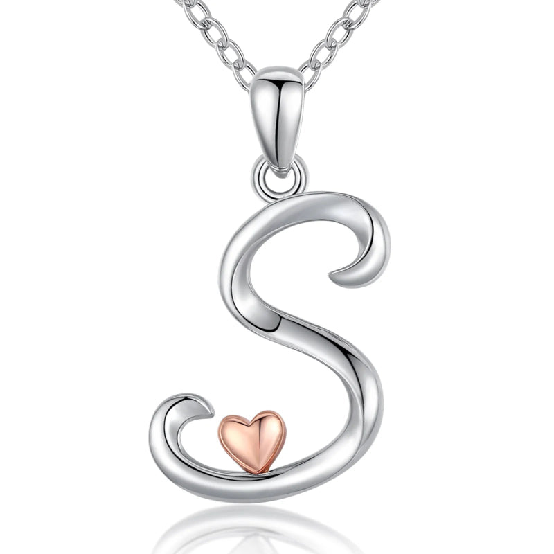 Initial Necklace With Adorable Rose Gold Heart