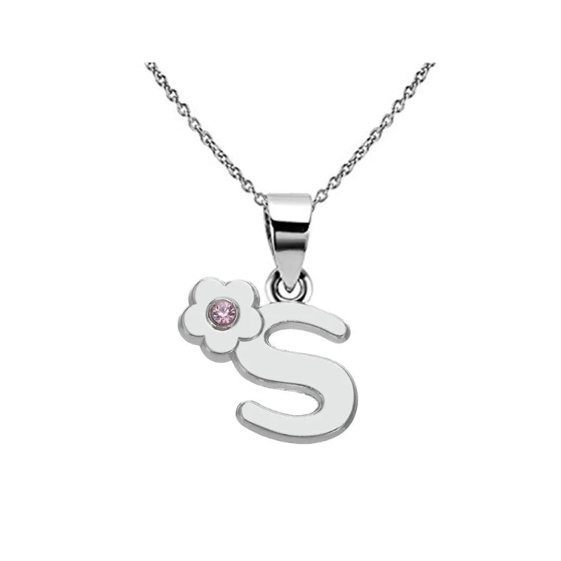 Initial Necklace With Crystal Flower