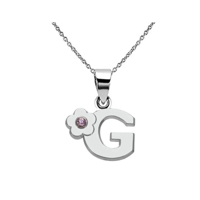 Initial Necklace With Crystal Flower