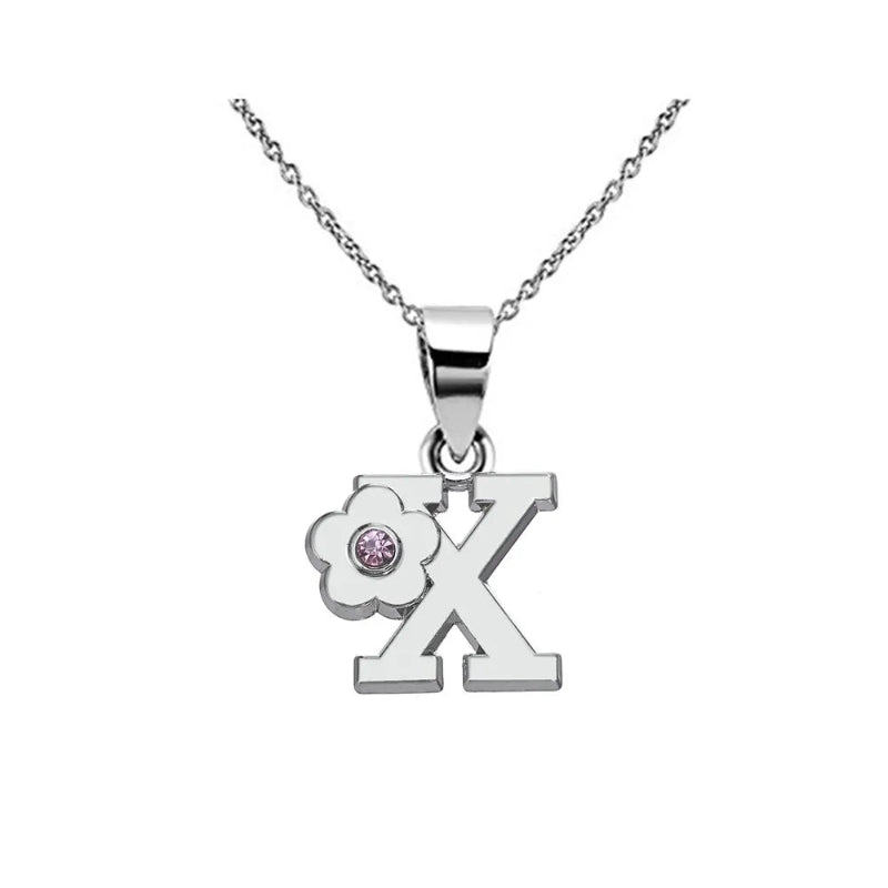 Initial Necklace With Crystal Flower