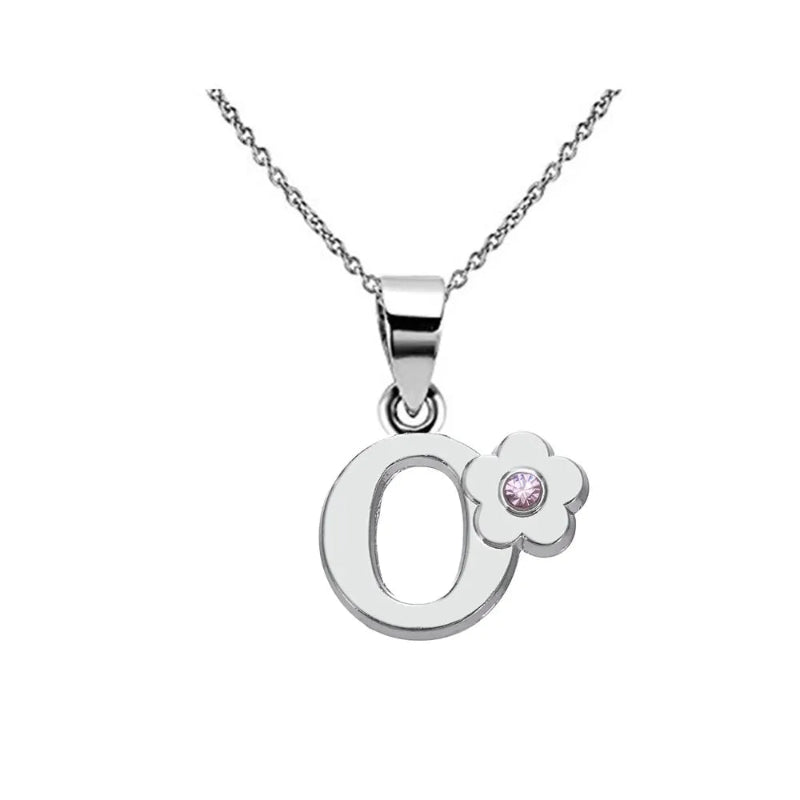 Initial Necklace With Crystal Flower