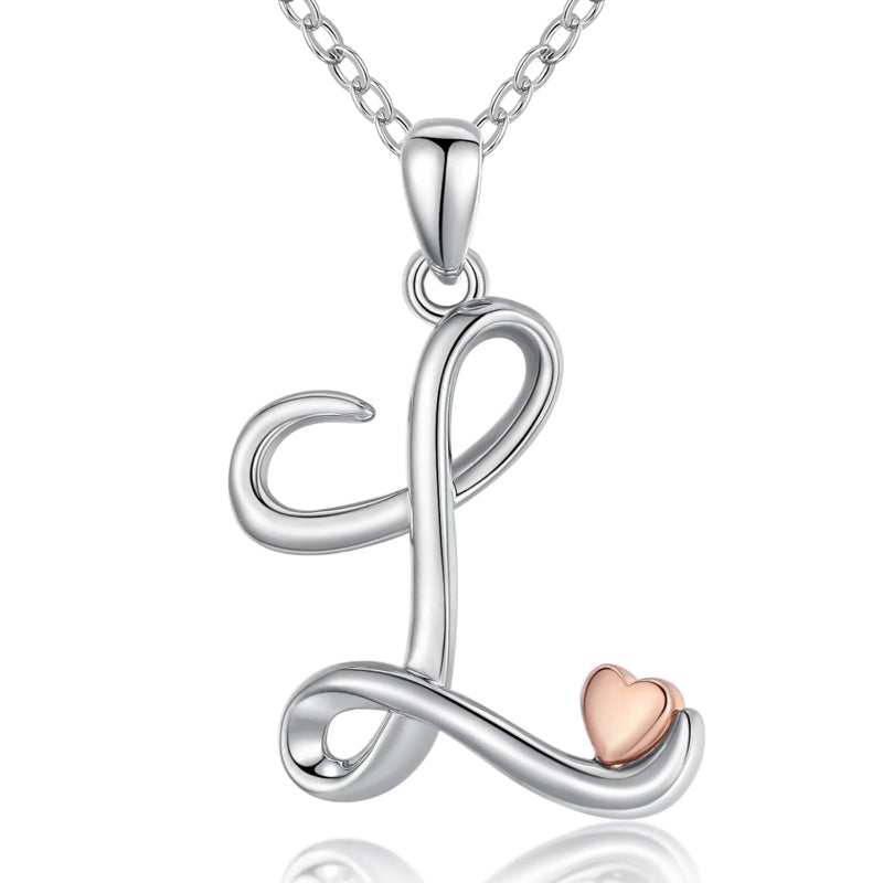 Initial Necklace With Adorable Rose Gold Heart