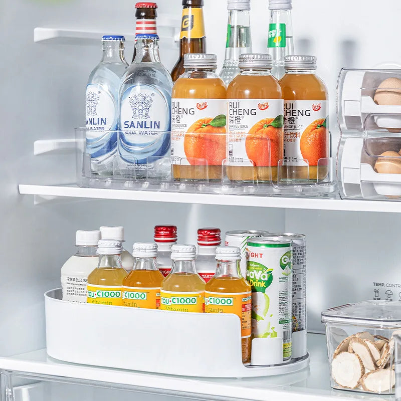 360° Rotating Drink & Beverage Organizer Tray — Fridge, Countertop & Pantry Storage Rack