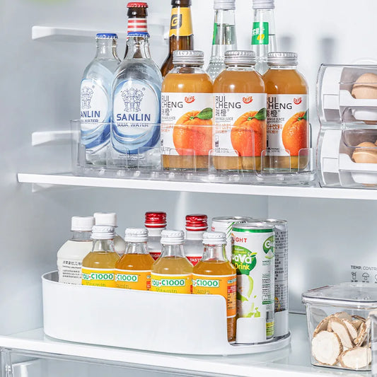 360° Rotating Drink & Beverage Organizer Tray — Fridge, Countertop & Pantry Storage Rack