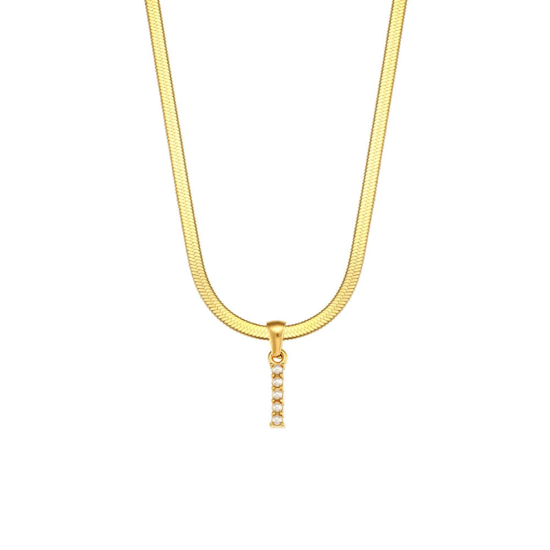 Pearl Herringbone Initial Necklace