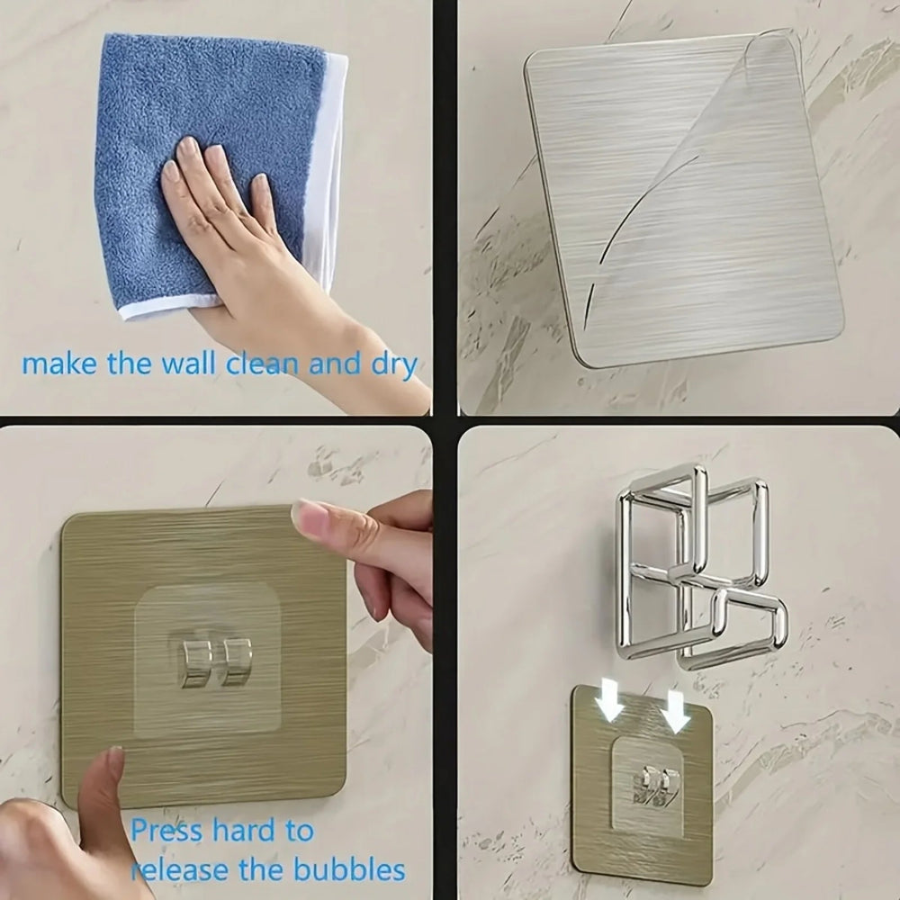 Stainless Steel Adhesive Wall Hook – No-Drill Kitchen & Bathroom Organizer (1/2/4/6 Pcs)