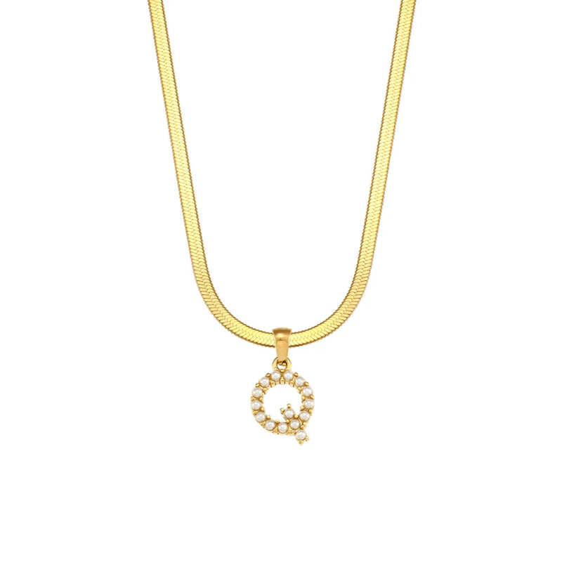 Pearl Herringbone Initial Necklace