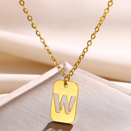 Hollow Rectangle Initial W Necklace