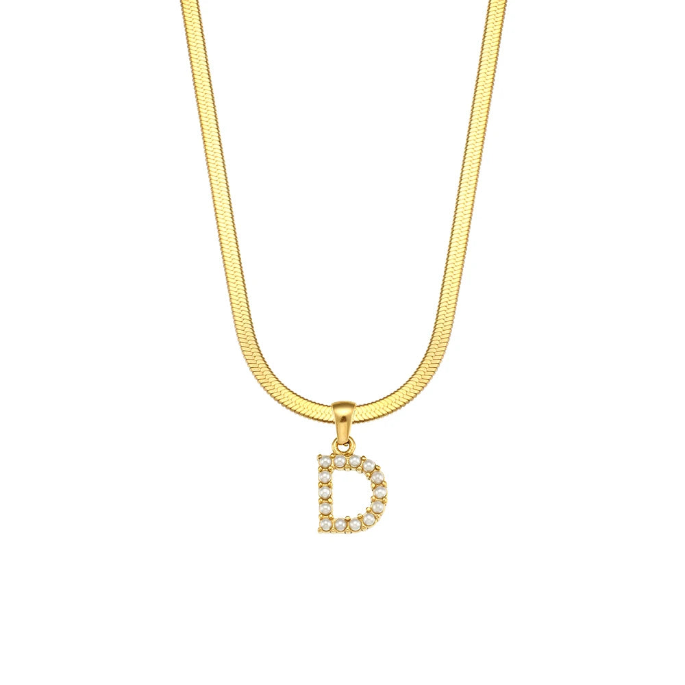 Pearl Herringbone Initial Necklace