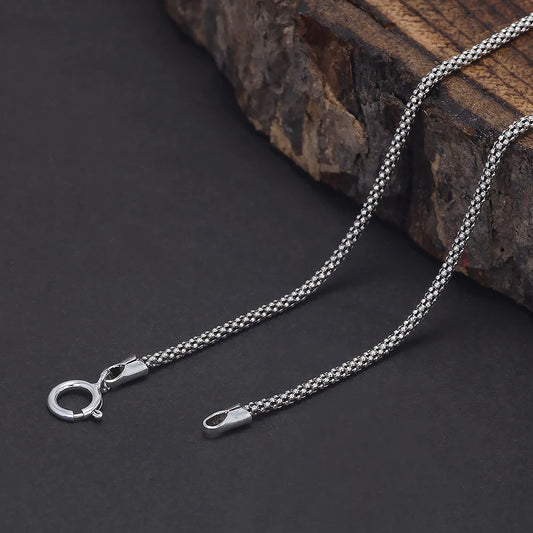 Real Sterling Silver Popcorn Chain Necklace For Women And Men