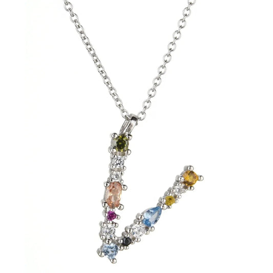Colorful Initial V Necklace
