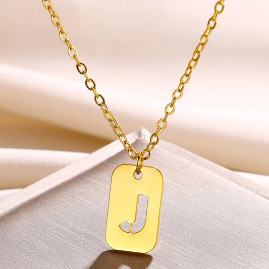 Hollow Rectangle Initial J Necklace
