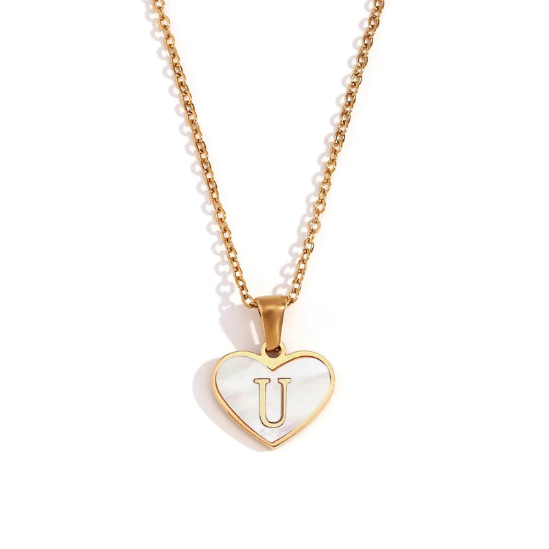 Heart Shell Initial Necklace