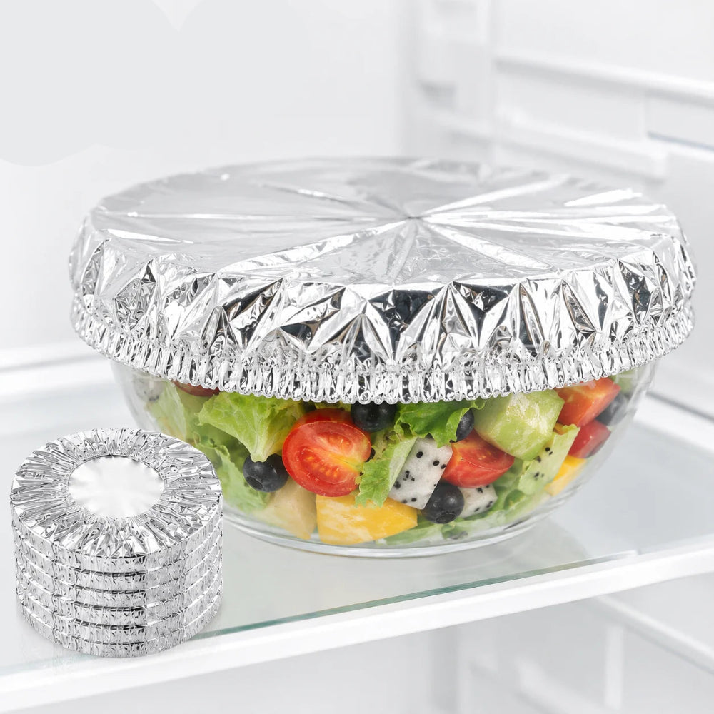 Reusable Aluminum Foil Bowl Covers – Elastic Food Dish Lids for Kitchen & Refrigerator Storage