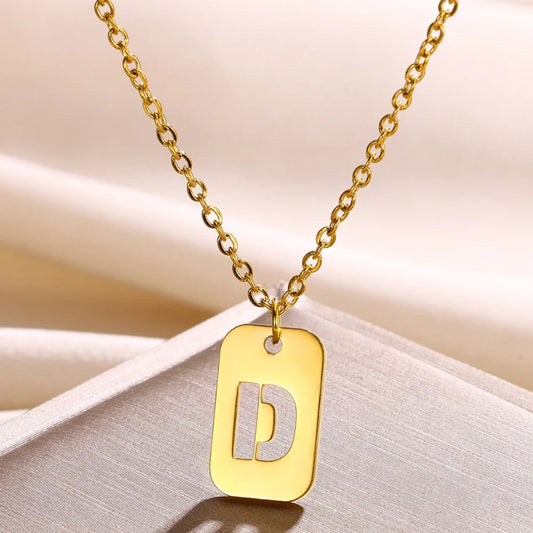 Hollow Rectangle Initial D Necklace