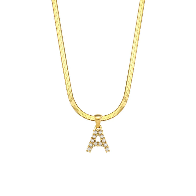 Pearl Herringbone Initial Necklace