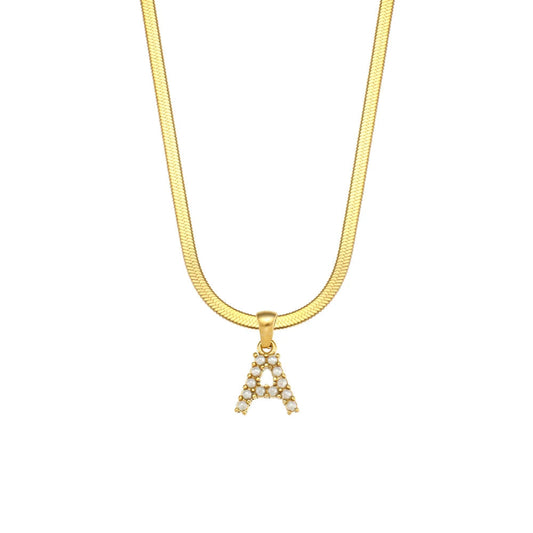 Pearl Herringbone Initial Necklace