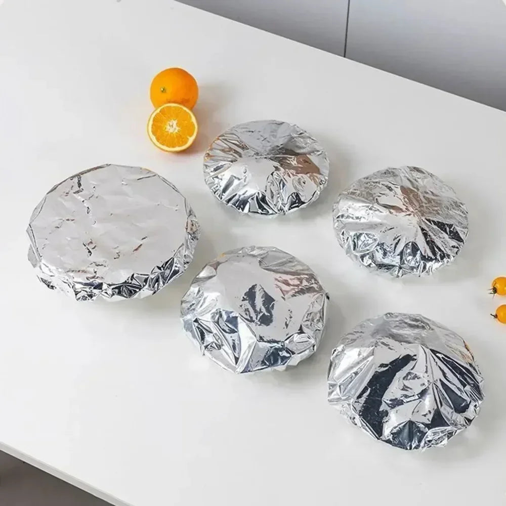 Reusable Aluminum Foil Bowl Covers – Elastic Food Dish Lids for Kitchen & Refrigerator Storage