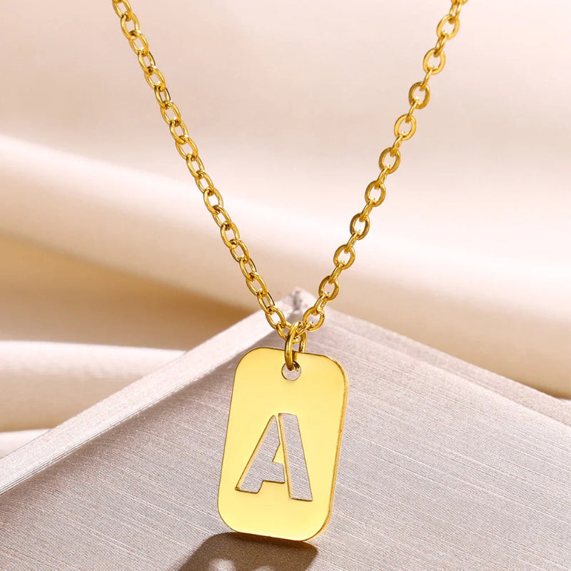 Hollow Rectangle Initial Necklace