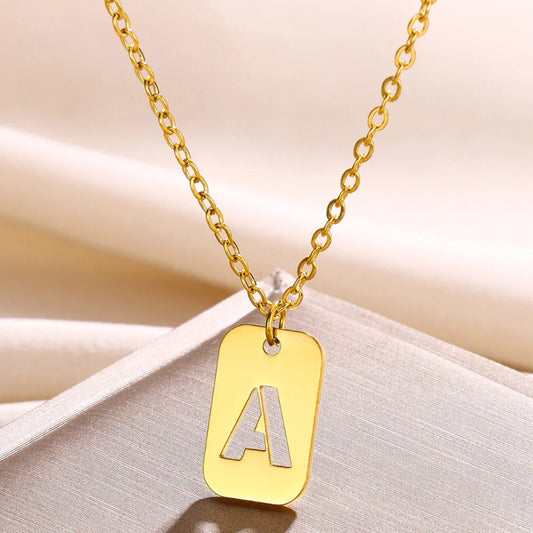 Hollow Rectangle Initial A Necklace