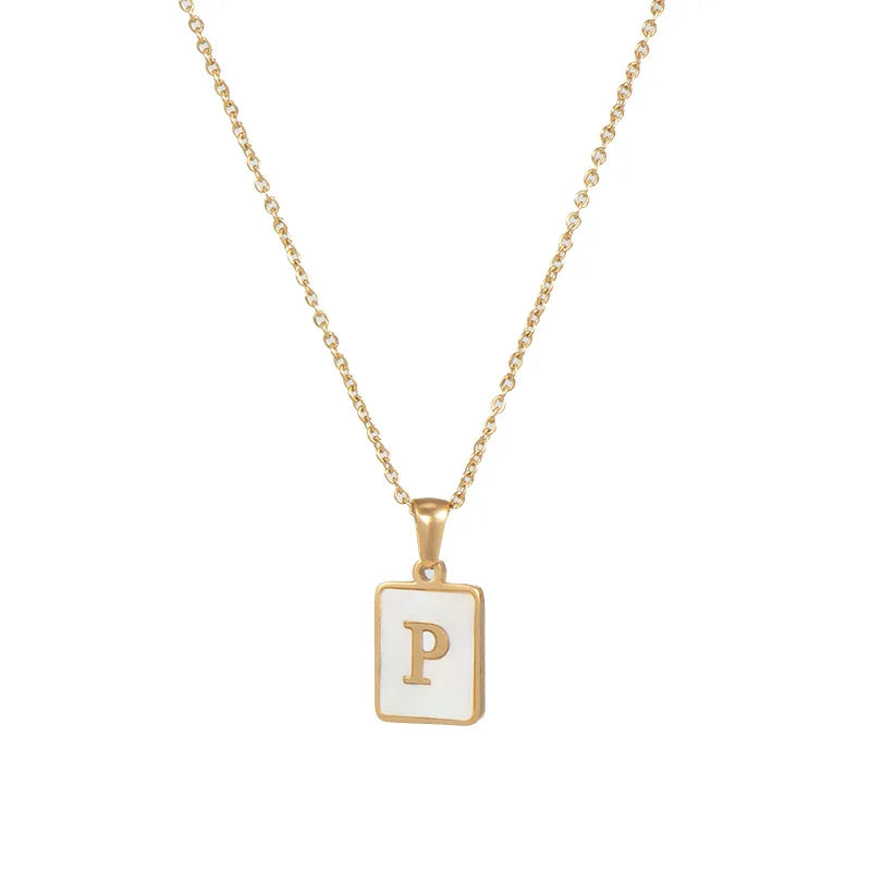 Minimalist Mother of Pearl Initial Necklace