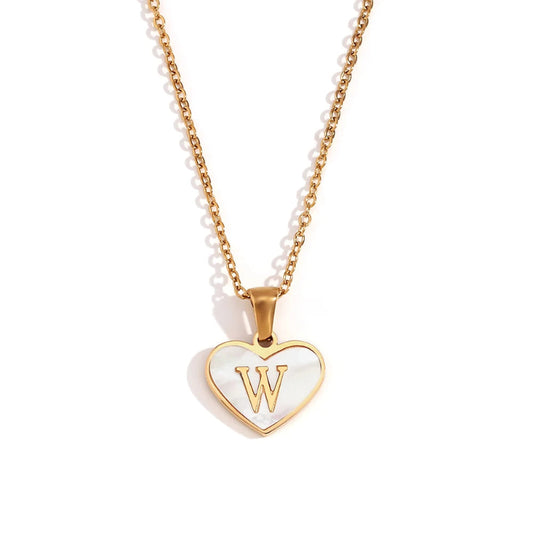 Heart Shell Initial W Necklace