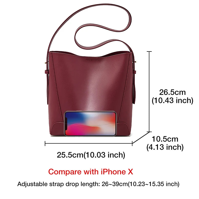 New Women Bucket Bag Shoulder Bag Split Leather Large Capacity
