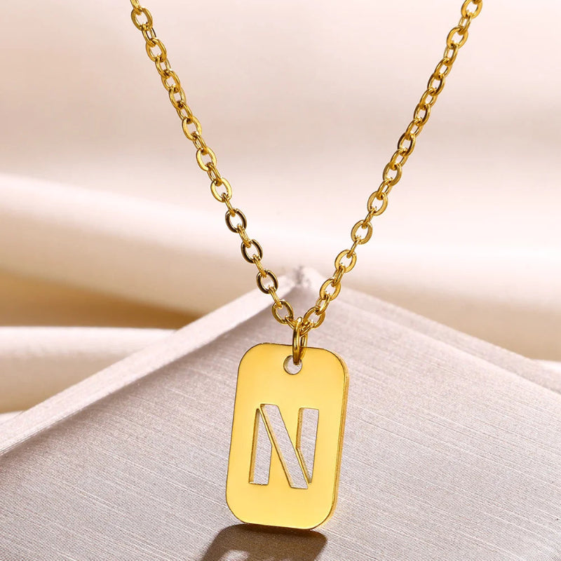 Hollow Rectangle Initial Necklace