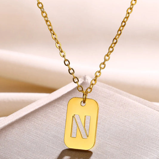 Hollow Rectangle Initial N Necklace