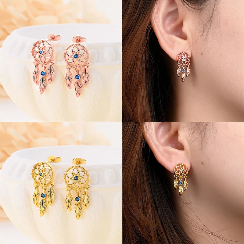 Romantic Star Feather Dream Catcher Earrings