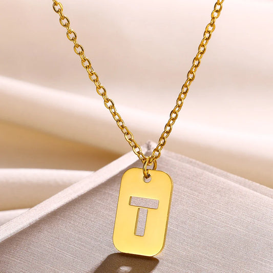 Hollow Rectangle Initial T Necklace