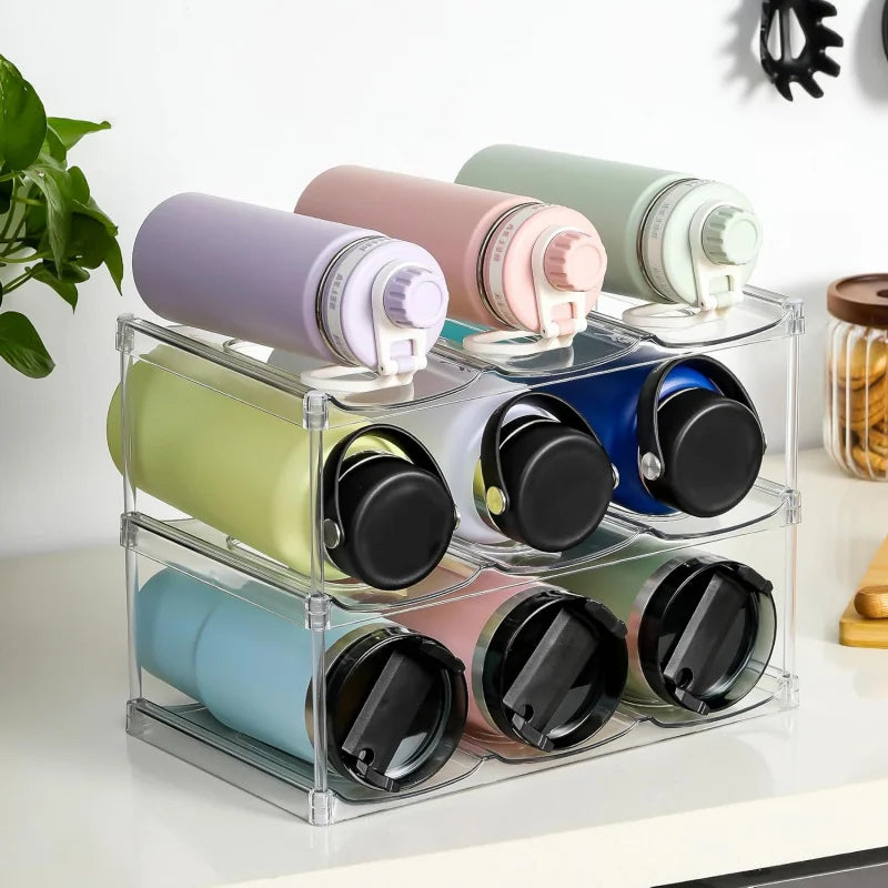 Stackable Water Bottle & Tumbler Organizer Rack — Clear, Modular, Holds Up to 40oz
